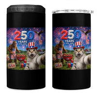 Cat Selfie with Bigfoot USA 250 Years 4 in 1 Can Cooler Tumbler Funny 4th Of July Cat Graphic