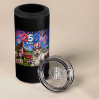 Cat Selfie with Bigfoot USA 250 Years 4 in 1 Can Cooler Tumbler Funny 4th Of July Cat Graphic