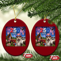 Cat Selfie with Bigfoot USA 250 Years Ceramic Ornament Funny 4th Of July Cat Graphic