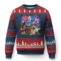 Cat Selfie with Bigfoot USA 250 Years Ugly Christmas Sweater Funny 4th Of July Cat Graphic
