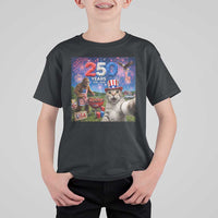 Cat Selfie with Bigfoot USA 250 Years T Shirt For Kid Funny 4th Of July Cat Graphic