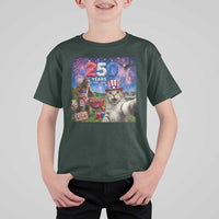 Cat Selfie with Bigfoot USA 250 Years T Shirt For Kid Funny 4th Of July Cat Graphic
