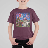 Cat Selfie with Bigfoot USA 250 Years T Shirt For Kid Funny 4th Of July Cat Graphic
