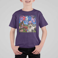 Cat Selfie with Bigfoot USA 250 Years T Shirt For Kid Funny 4th Of July Cat Graphic