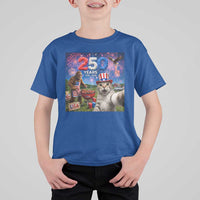 Cat Selfie with Bigfoot USA 250 Years T Shirt For Kid Funny 4th Of July Cat Graphic