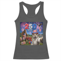 Cat Selfie with Bigfoot USA 250 Years Racerback Tank Top Funny 4th Of July Cat Graphic