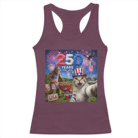 Cat Selfie with Bigfoot USA 250 Years Racerback Tank Top Funny 4th Of July Cat Graphic