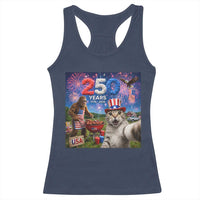 Cat Selfie with Bigfoot USA 250 Years Racerback Tank Top Funny 4th Of July Cat Graphic