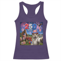 Cat Selfie with Bigfoot USA 250 Years Racerback Tank Top Funny 4th Of July Cat Graphic