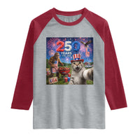 Cat Selfie with Bigfoot USA 250 Years Raglan Shirt Funny 4th Of July Cat Graphic