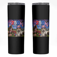 Cat Selfie with Bigfoot USA 250 Years Skinny Tumbler Funny 4th Of July Cat Graphic