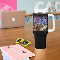 Cat Selfie with Bigfoot USA 250 Years Tumbler With Handle Funny 4th Of July Cat Graphic