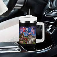 Cat Selfie with Bigfoot USA 250 Years Tumbler With Handle Funny 4th Of July Cat Graphic