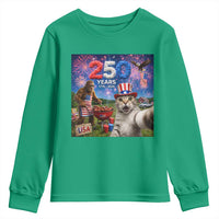 Cat Selfie with Bigfoot USA 250 Years Youth Sweatshirt Funny 4th Of July Cat Graphic