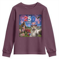 Cat Selfie with Bigfoot USA 250 Years Youth Sweatshirt Funny 4th Of July Cat Graphic