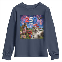Cat Selfie with Bigfoot USA 250 Years Youth Sweatshirt Funny 4th Of July Cat Graphic