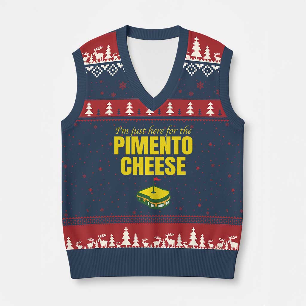I'm Just Here For The Pimento Cheese V-Neck Knit Sweater Vest Funny Golf Foodie