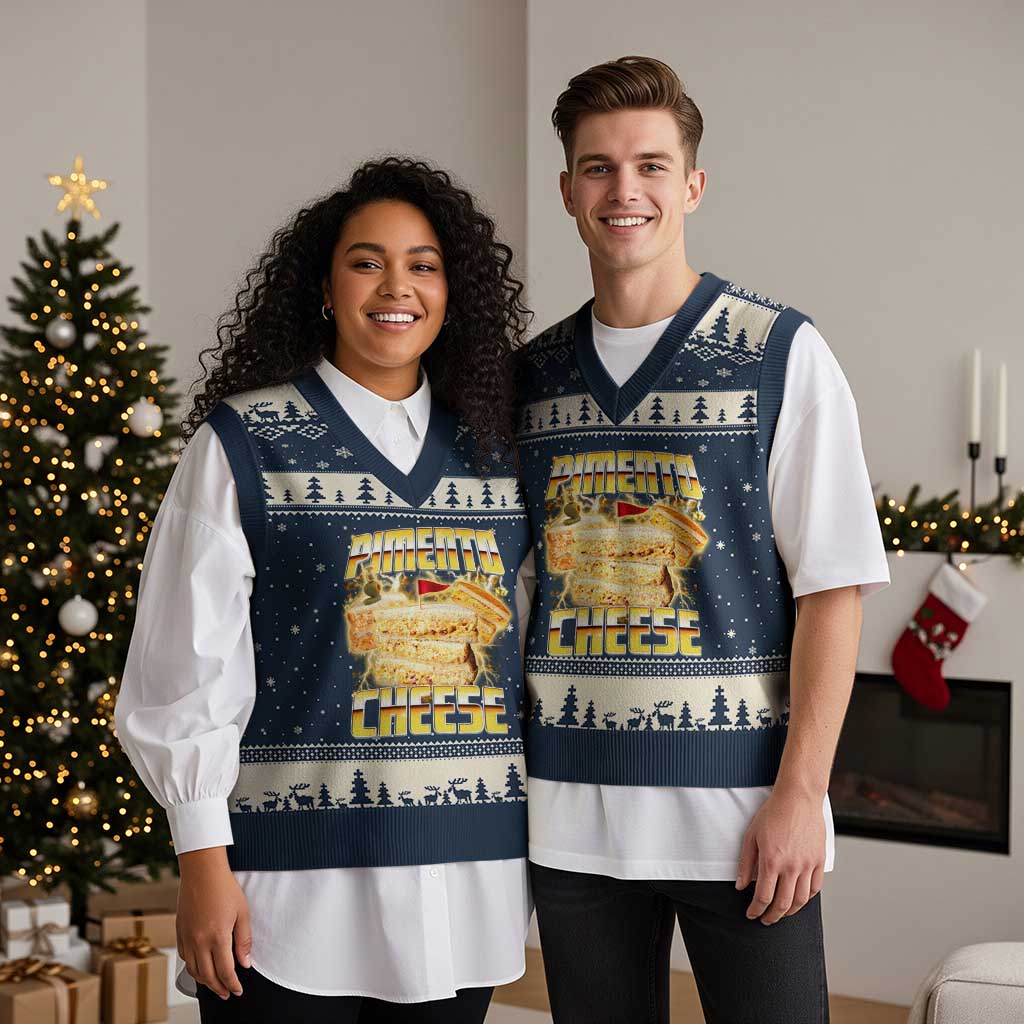 Pimento Cheese V-Neck Knit Sweater Vest Funny Cheesemonger Cheese Lovers Bootleg Art