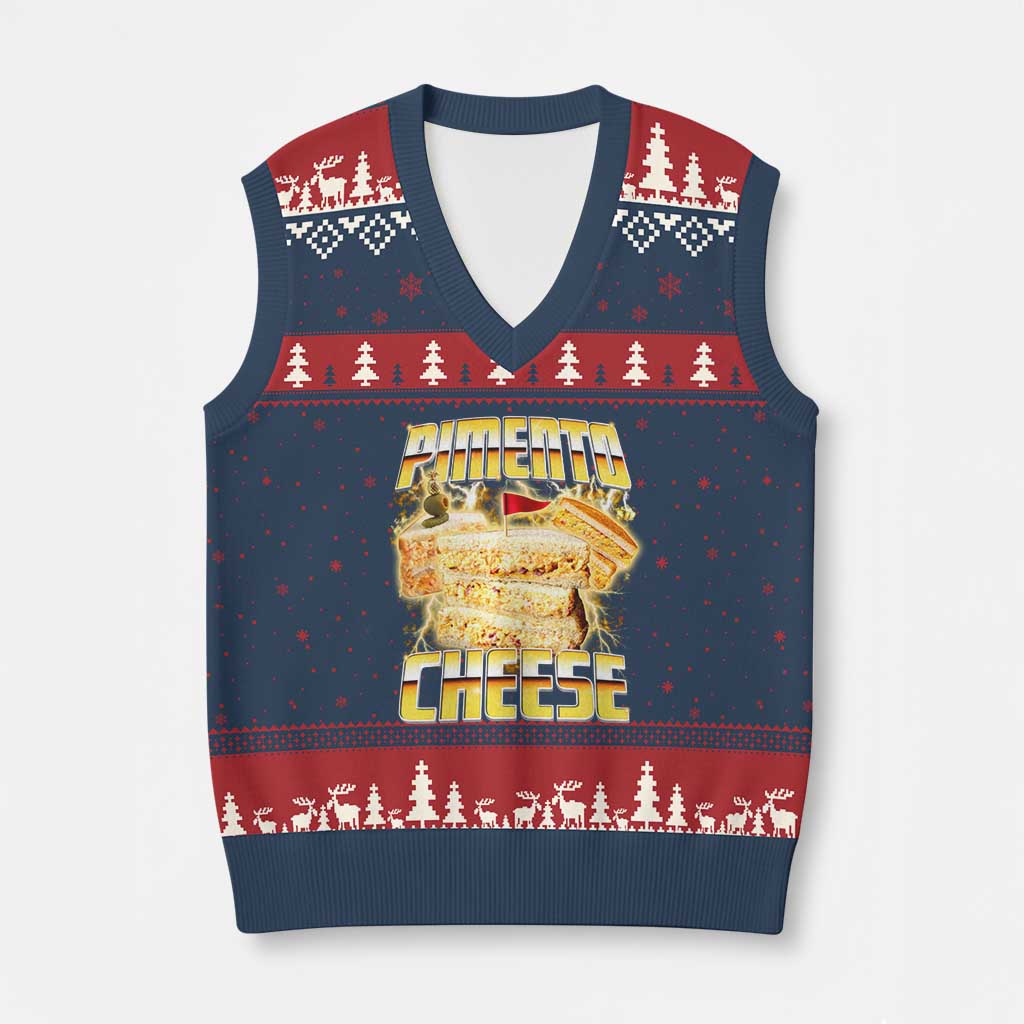 Pimento Cheese V-Neck Knit Sweater Vest Funny Cheesemonger Cheese Lovers Bootleg Art