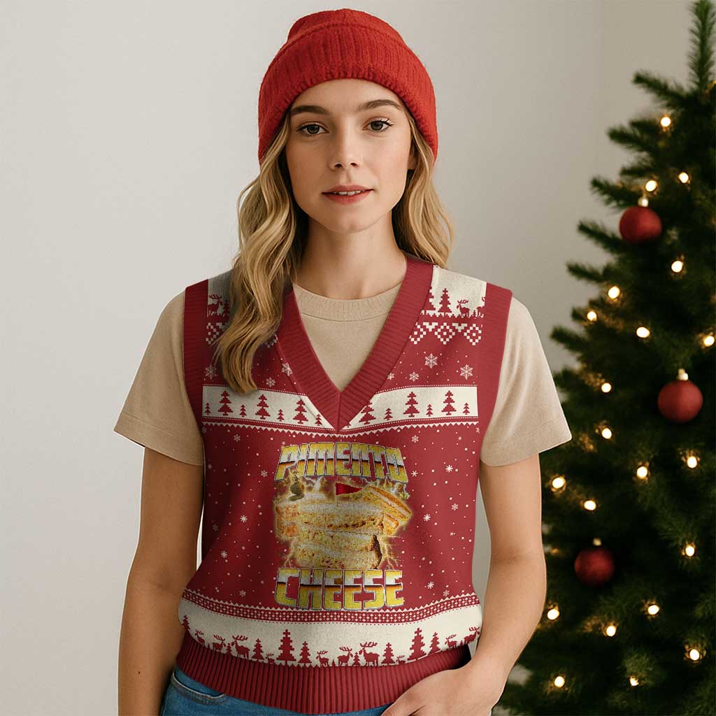 Pimento Cheese V-Neck Knit Sweater Vest Funny Cheesemonger Cheese Lovers Bootleg Art