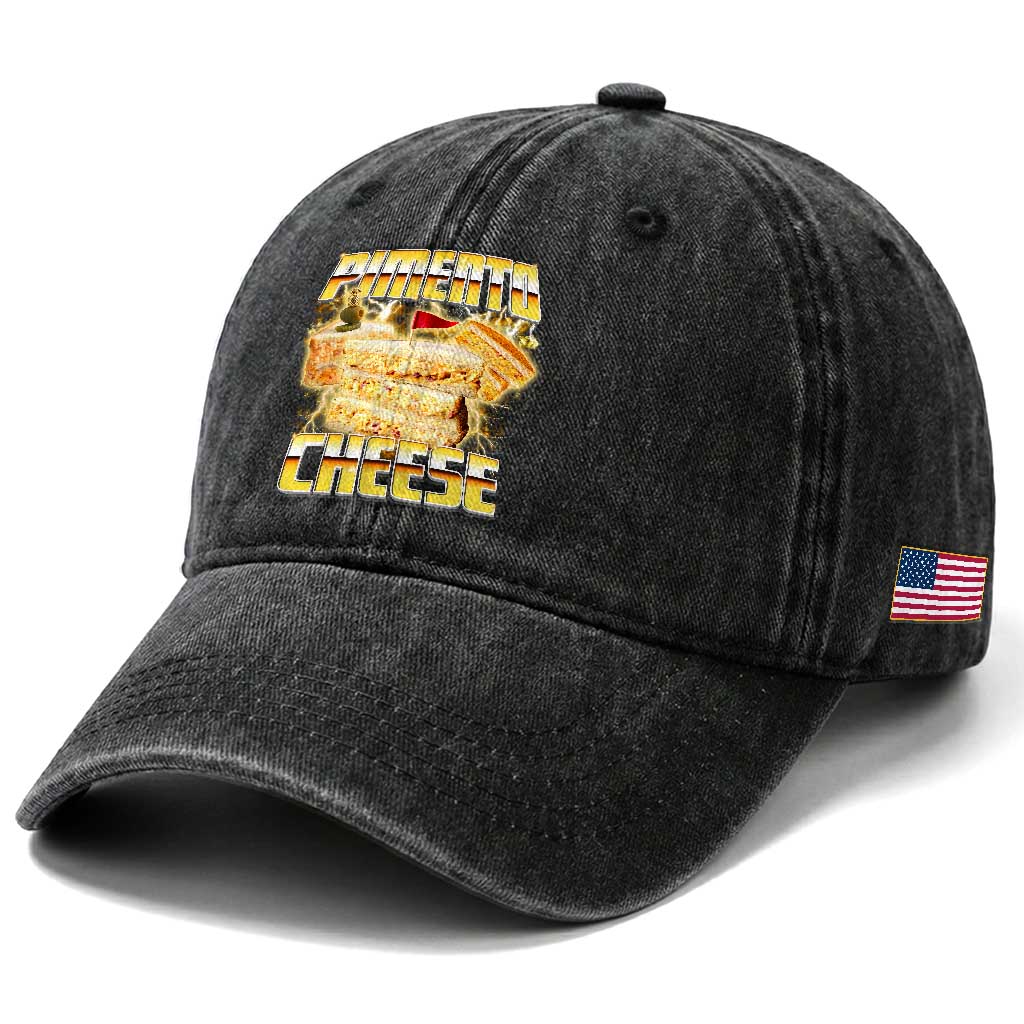 Pimento Cheese Washed Cotton Baseball Cap Funny Cheesemonger Cheese Lovers Bootleg Art