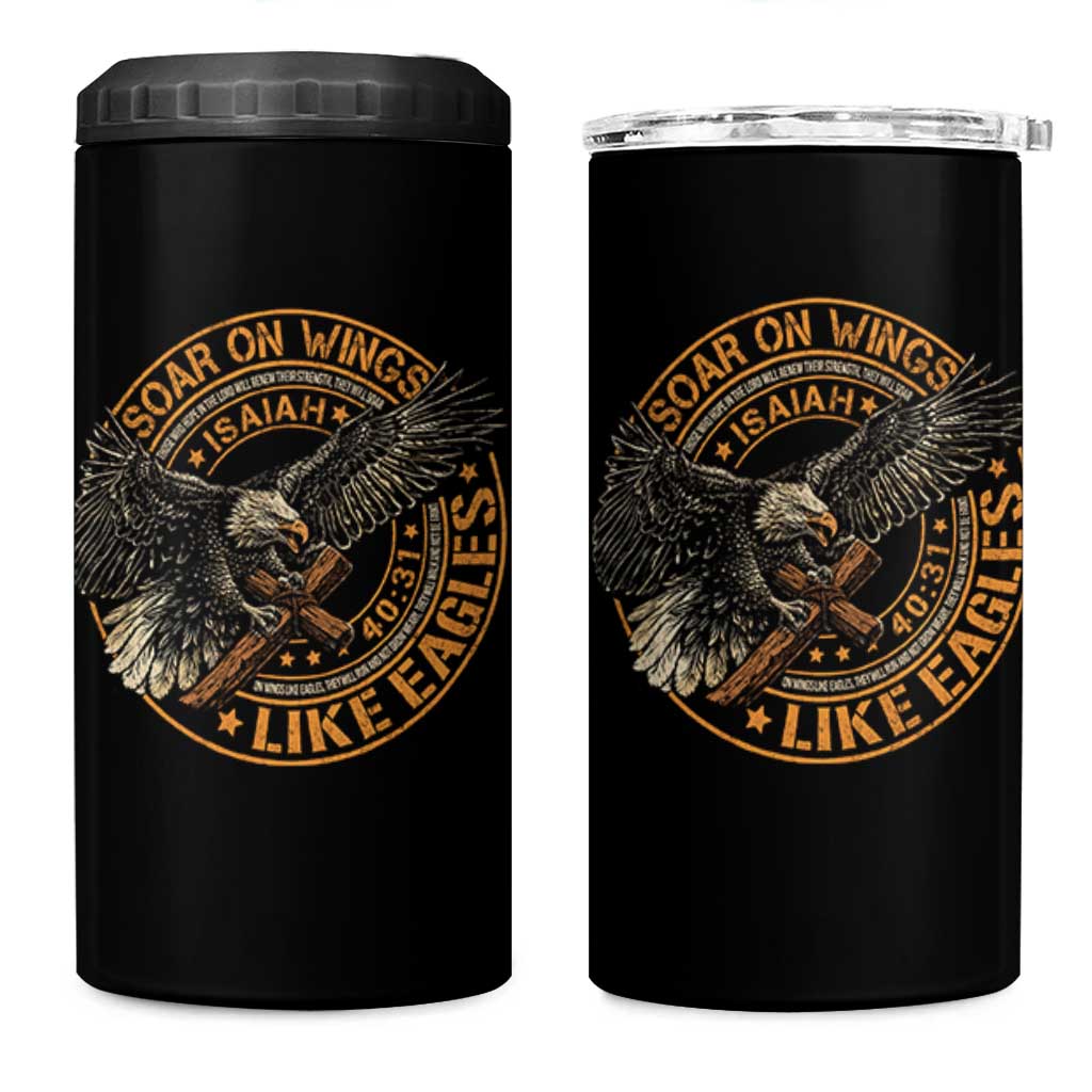 Soar On Wings Like Eagles Christian 4 in 1 Can Cooler Tumbler Isaiah 40 31 Bible Verse