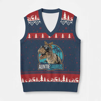 Auntiesaurus Funny Dinosaur Aunt V-Neck Knit Sweater Vest Family Matching
