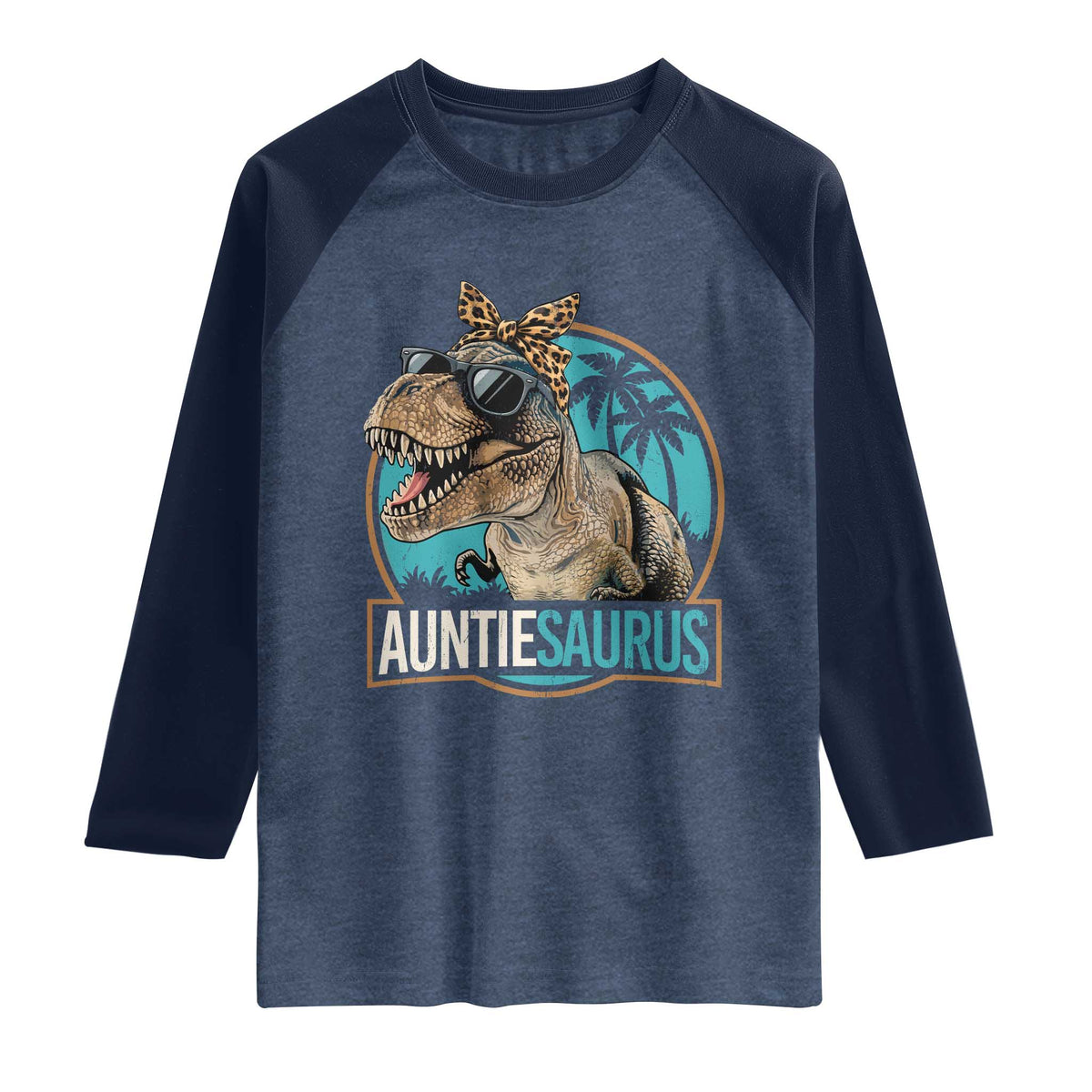 Auntiesaurus Funny Dinosaur Aunt Raglan Shirt Family Matching