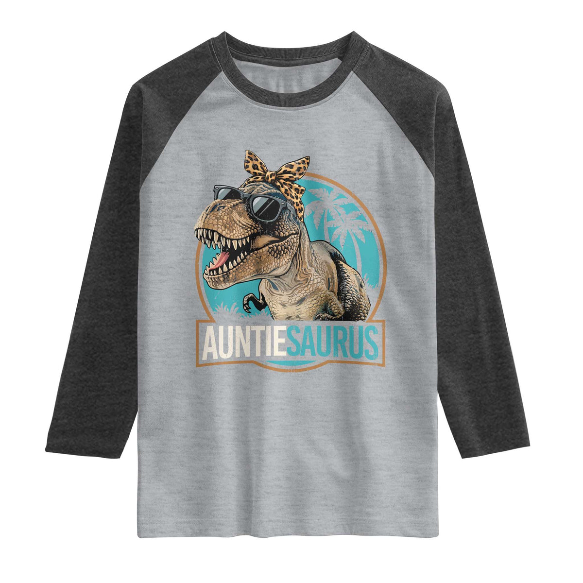 Auntiesaurus Funny Dinosaur Aunt Raglan Shirt Family Matching