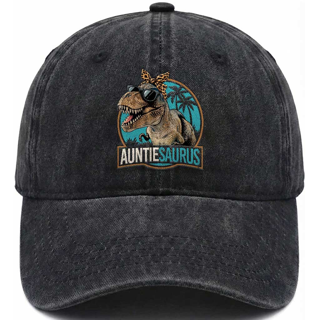 Auntiesaurus Funny Dinosaur Aunt Washed Cotton Baseball Cap Family Matching