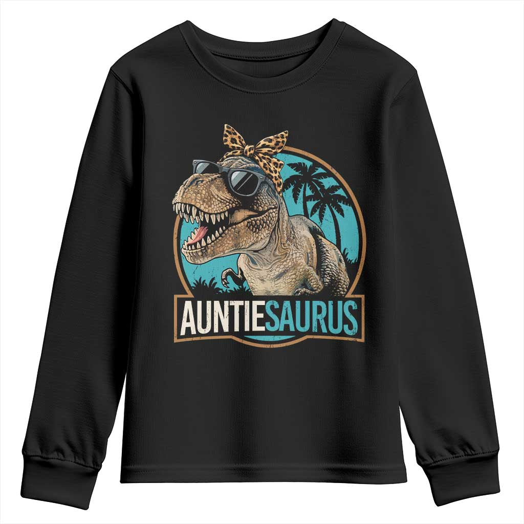 Auntiesaurus Funny Dinosaur Aunt Youth Sweatshirt Family Matching