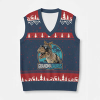 Grandmasaurus Funny Dinosaur Grandma V-Neck Knit Sweater Vest Family Matching