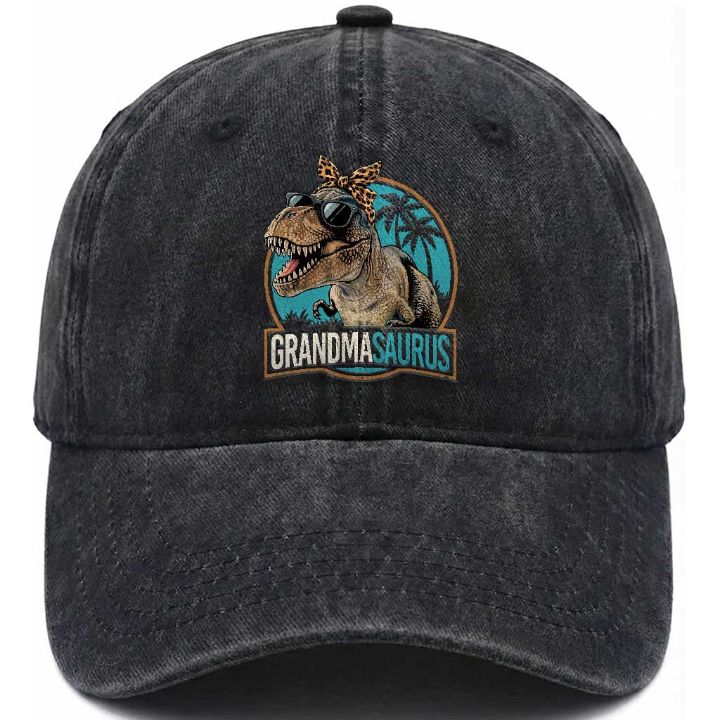 Grandmasaurus Funny Dinosaur Grandma Washed Cotton Baseball Cap Family Matching