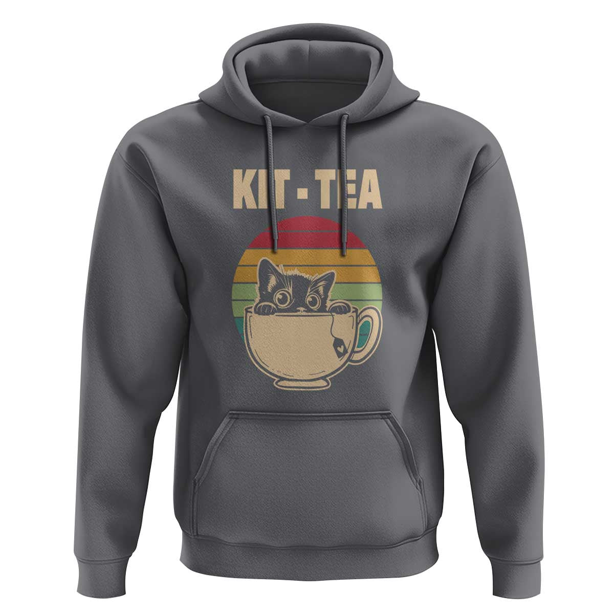 Funny Kitten Hoodie Kit Tea Pun Cute Black Cat Retro Tea Cup - Wonder Print Shop