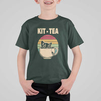 Funny Kitten T Shirt For Kid Kit Tea Pun Cute Black Cat Retro Tea Cup - Wonder Print Shop