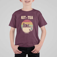 Funny Kitten T Shirt For Kid Kit Tea Pun Cute Black Cat Retro Tea Cup - Wonder Print Shop
