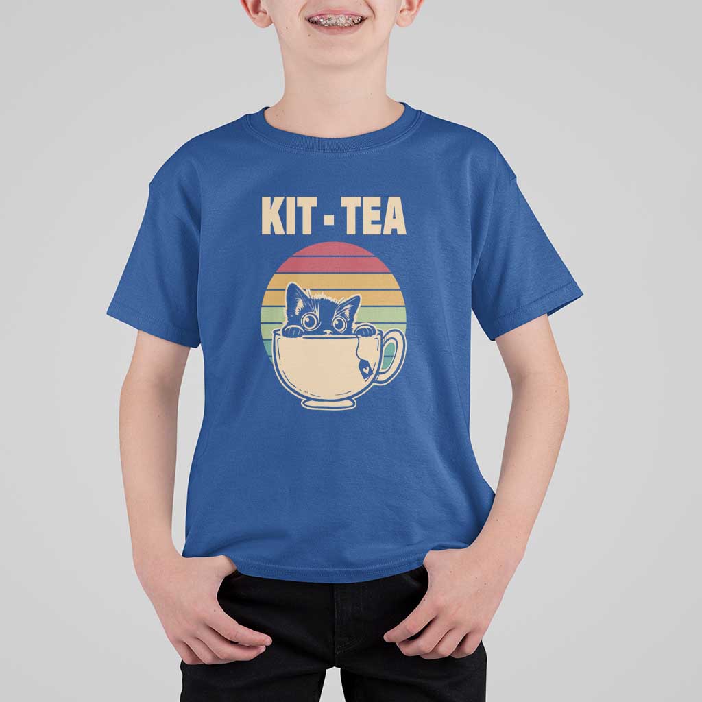 Funny Kitten T Shirt For Kid Kit Tea Pun Cute Black Cat Retro Tea Cup - Wonder Print Shop