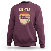Funny Kitten Sweatshirt Kit Tea Pun Cute Black Cat Retro Tea Cup - Wonder Print Shop