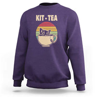 Funny Kitten Sweatshirt Kit Tea Pun Cute Black Cat Retro Tea Cup - Wonder Print Shop