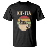 Funny Kitten T Shirt Kit Tea Pun Cute Black Cat Retro Tea Cup - Wonder Print Shop