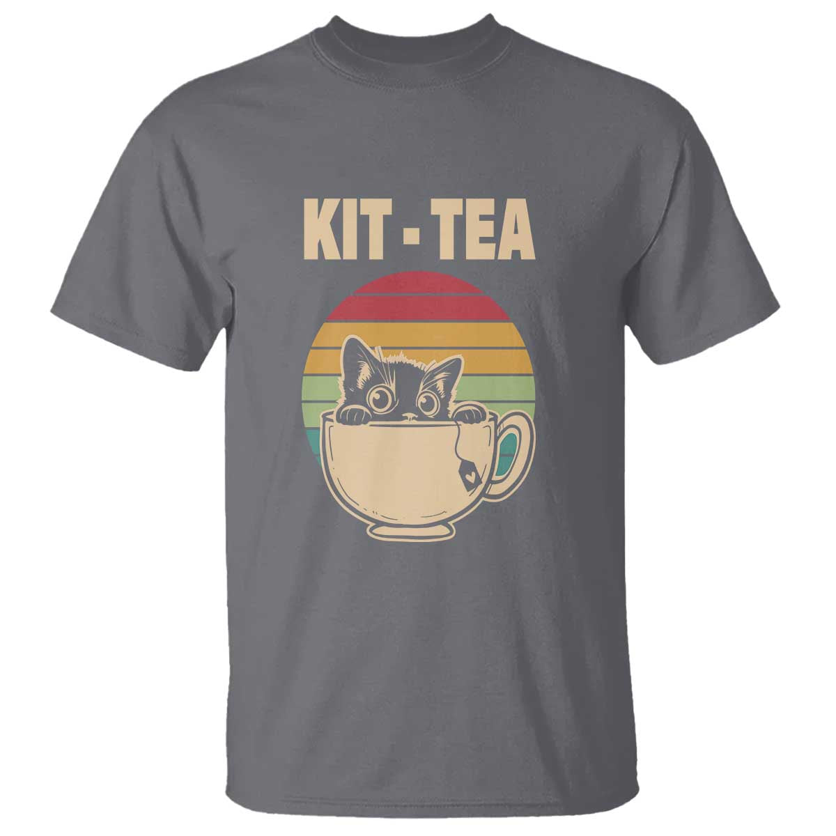 Funny Kitten T Shirt Kit Tea Pun Cute Black Cat Retro Tea Cup - Wonder Print Shop