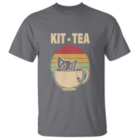 Funny Kitten T Shirt Kit Tea Pun Cute Black Cat Retro Tea Cup - Wonder Print Shop