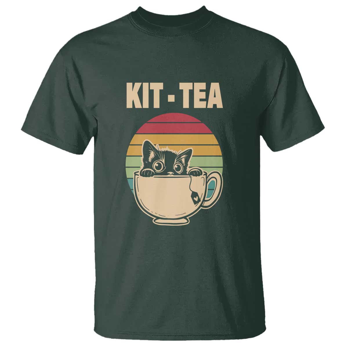 Funny Kitten T Shirt Kit Tea Pun Cute Black Cat Retro Tea Cup - Wonder Print Shop