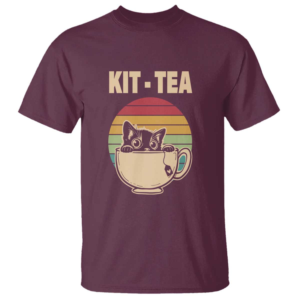 Funny Kitten T Shirt Kit Tea Pun Cute Black Cat Retro Tea Cup - Wonder Print Shop