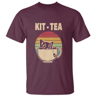Funny Kitten T Shirt Kit Tea Pun Cute Black Cat Retro Tea Cup - Wonder Print Shop