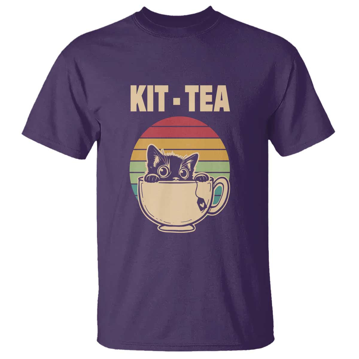 Funny Kitten T Shirt Kit Tea Pun Cute Black Cat Retro Tea Cup - Wonder Print Shop