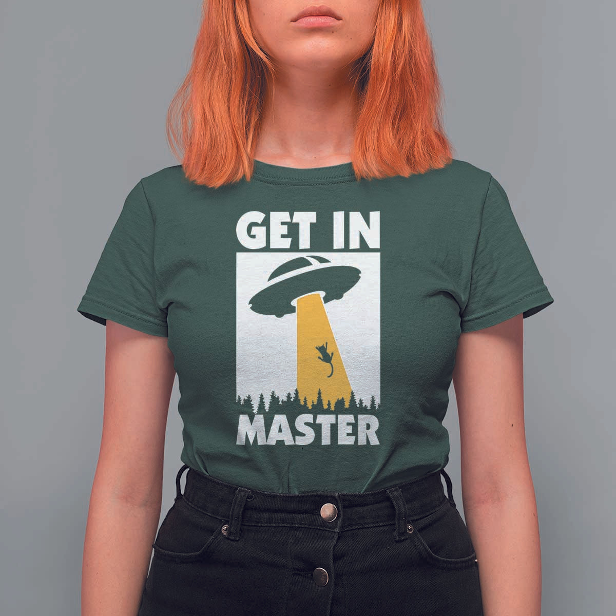 Funny Alien Cat T Shirt For Women Get In Master Aliens Extraterrestrial - Wonder Print Shop
