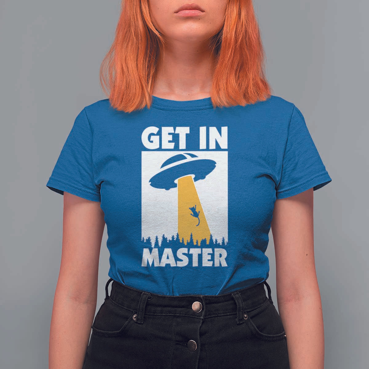 Funny Alien Cat T Shirt For Women Get In Master Aliens Extraterrestrial - Wonder Print Shop