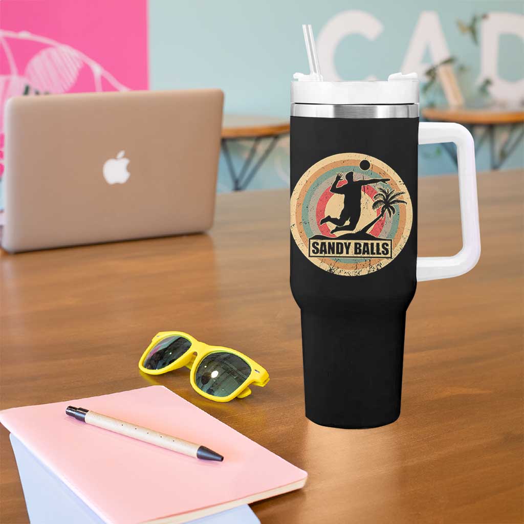 Beach Volleyball Tumbler With Handle Sandy Balls Team Player Volleyball Coach - Wonder Print Shop
