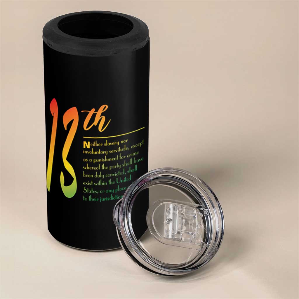 13th Amendment of U.S. Constitution 4 in 1 Can Cooler Tumbler Juneteenth Black History